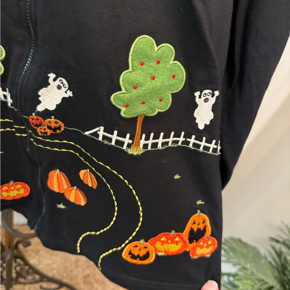 Onque Casuals Fun Halloween Full Zip Cardigan Shacket LS S Ghost & Pumpkins - Picture 12 of 15